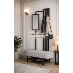 Ławka Do Przedpokoju Z Wieszakiem I Lustrem Metalowa Siedzisko Tapicerowane Stal LMW-11